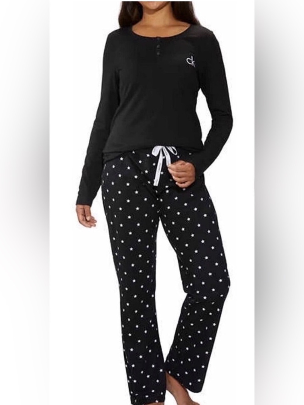Calvin Klein Black Star-Print Pajama Pants with White Drawstring - small